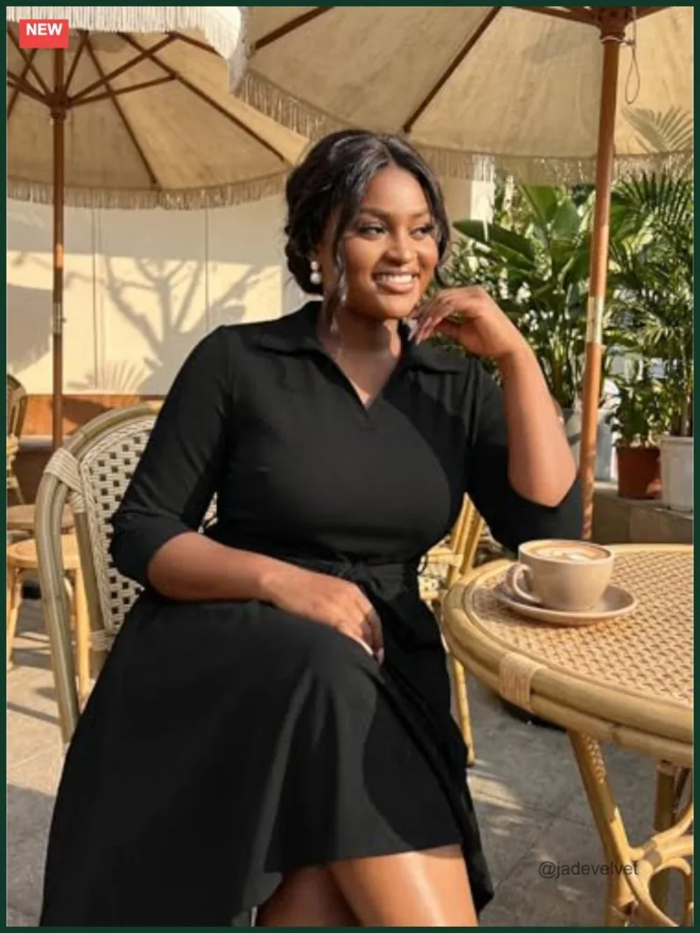 Plus Size Midi Dress with Pockets and Belt - A-Line Flutter Sleeve